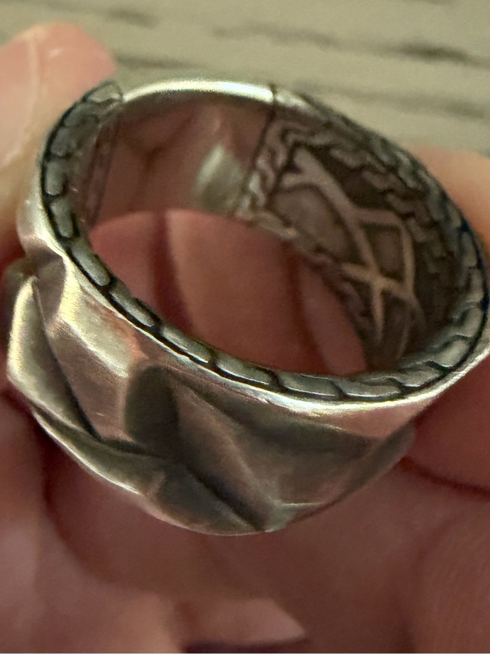 John Hardy Silver Textured Wide Band Ring Size 11 - Picture 5 of 14